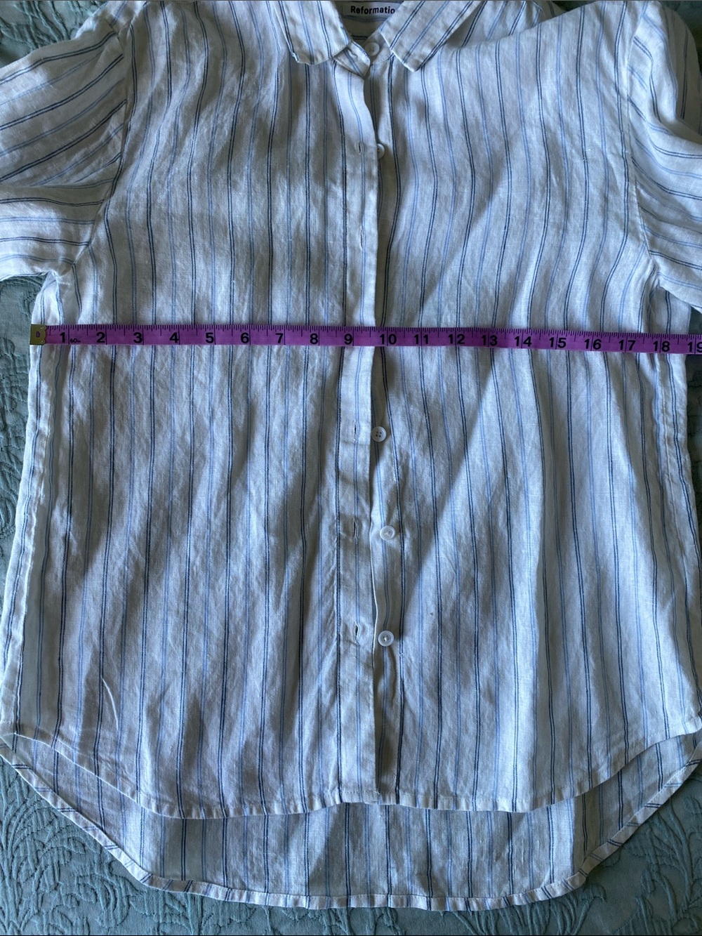 Reformation Preston Linen Shirt in Blue Jersey Stripe - Picture 11 of 11